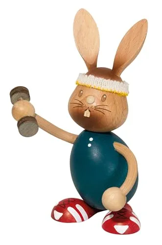 Kuhnert Stupsi Hase beim Sport – Erzgebirgische Holzkunst in beige von Kuhnert