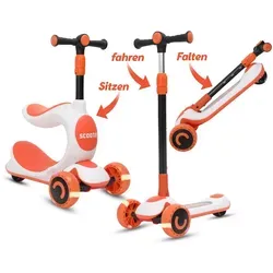 Habib Kinderroller 3-Rad mit LED Licht – Klappbar & Höhenverstellbar in Orange - Der Habib Premium 3-in-1 Kinderroller begleitet Ihr Kind von den ersten Fahrversuchen bis ins Grundschulalter. Mit höhenverstellbarem Lenker und stabiler Dreirad-Konstruktion für maximale Sicherheit und Spaß!