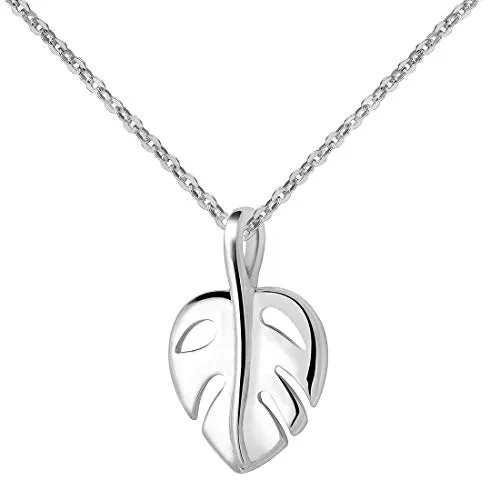 Materia Mädchen Halskette Silber 925 floral - Monstera Blatt Anhänger KA-460-K30-40cm
