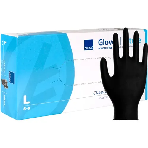 Nitrilhandschuhe Abena Classic Sensitive black L Gr. 9, puderfreie, unsterile Nitrilhandschuhe, 100 Stück/Box 290484