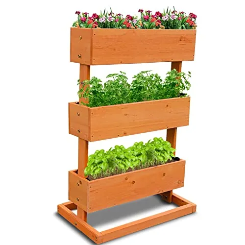 Vertikalbeet Hochbeet 3 Etagen - Blumenkasten für Terrasse & Balkon - Robustes Hochbeet aus imprägniertem Kiefernholz mit 3 Pflanzkästen für Kräuter und Blumen. Ideal für Schneckenschutz und einfache Bepflanzung dank mitgelieferter Pflanzfolie.