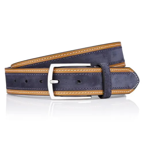 LINDENMANN Premium Ledergürtel Handmade in EU 35 mm blau, Farbe/Color:blau, Size US/EU:Bundweite 145 cm Gesamtlänge 160 cm W 57 XXXXXL