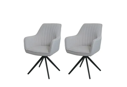 PROREGAL® Esszimmerstuhl 2x Esszimmerstuhl 87x58x55cm drehbar Auto-Position Stoff Creme-Beige