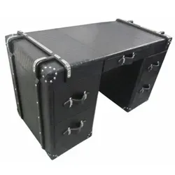 Casa Padrino Luxus Schreibtisch Schwarz Kroko-Optik 130 x 60 cm