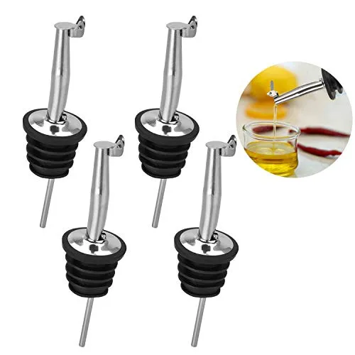 Lynlon Flaschenausgießer mit Klappe | 4er Set Edelstahl 304 - Weinverschlüsse & -ausgießer: Hygienische, tropffreie Ausgießer mit Klappe aus Edelstahl 304 für perfekte Aufbewahrung von Spirituosen und Ölen.