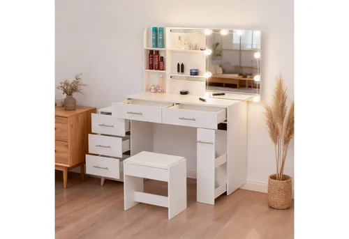 OKWISH Schminktisch mit LED-Beleuchtung und Spiegel