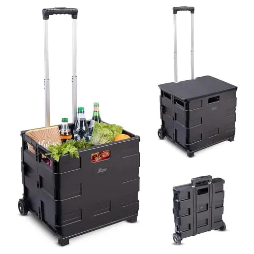 Xcase Trolley: Klappbarer Einkaufstrolley, Teleskop-Griff, Deckel, 2 Rollen, bis 35kg (Einkaufskorb, Einkaufswagen, Werkzeugkoffer)