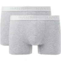 HANRO Herren Cotton Essentials Pants 2Pack Hipster, Grau (Light Melange 1961) - Retroshorts für Herren im Doppelpack, aus hochwertiger Baumwolle und Elasthan mit weichem Gummibund für optimalen Tragekomfort.