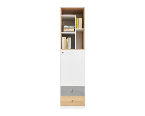 Deine Möbel 24 Kinderregal POKO 05 – Funktionales Design für Jugendzimmer - Das POKO Kinderregal in Biskuiteiche/Weiß Lux/Grau bietet viel Stauraum und modernes Design. Ideal für kreative Lösungen im Jugendzimmer, gefertigt aus hochwertiger laminierter Platte mit verstärkten Kanten.