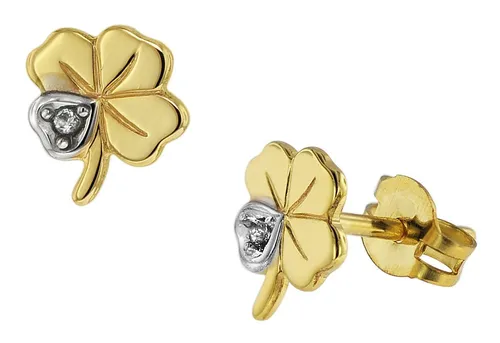 trendor Damen Ohrringe Kleeblatt 333 Gold 8 Karat Bicolor - Ohrringe für Damen aus 333 Gold mit zauberhaftem Kleeblatt-Design und weißem Zirkonia. Perfekte Geschenkidee für modische Frauen, ideal für jeden Anlass.