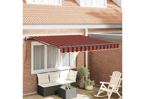 furnicato Einziehbare Markise 350x250 cm in Rot und Schwarz - Moderne einziehbare Markise für Garten und Terrasse. Hochwertiges Gewebe und Aluminium sorgen für Stabilität und Langlebigkeit. Einfaches Einfahren und Ausfahren mit Fernbedienung für maximalen Komfort.