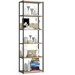 Raumhirsch Furniture Standregal, Schwarz, Eiche Artisan, 60x192x32 cm - Industrielles Standregal mit sechs stabilen Ablagen für Bücher und Dekoration. Robuste Metallkonstruktion sorgt für Langlebigkeit und modernes Loft-Design. Ideal für Wohnzimmer, Flur oder Büro – einfach zu montieren!