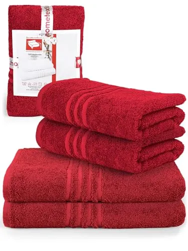 DecoHomeTextil Handtuch-Set 2 Handtücher, 2 Badetücher in Bordeauxrot aus 100% Baumwolle, hochwertig, kuschelweich und saugstark