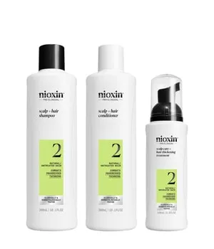 Nioxin Scalp Hair Kit System 2 - Shampoos für natürliches, sichtbar dünner werdendes Haar, bietet ein 3-Stufen-System für mehr Fülle und Vitalität.