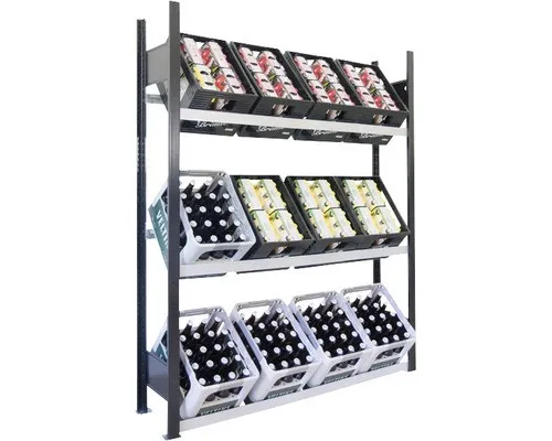 Schulte-Regalwelt Getränkekistenregal für 12 Kisten - Metallregal für Werkstatt & Keller, mit 3 höhenverstellbaren Ebenen, hohe Tragkraft von 60 kg pro Ebene, einfache Montage durch Stecksystem, ideal für übersichtliche Lagerung von Getränkekisten.