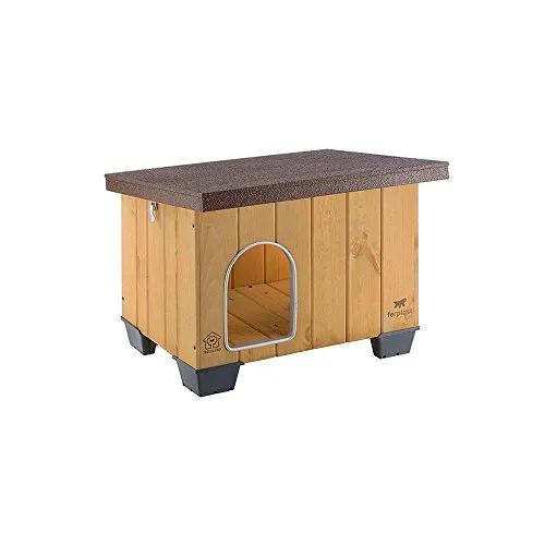 Ferplast Hundehütte kleine Hunde BAITA 50 aus FSC-Holz, Hundehaus Outdoor Wetterfest, Isolierende Kunststofffüße, Tür mit Bissschutzkante aus Aluminium, 56 x 46,5 x h 41,5 cm.