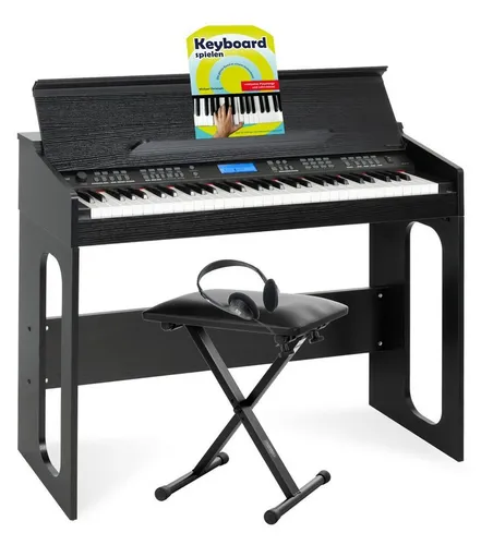FunKey DP-61 III Keyboard - Kompaktes 61-Tasten Keyboard im Digitalpiano-Design mit 300 Sounds, Lernfunktion und umfangreicher Begleitautomatik. Komplett-Set inklusive Keyboardbank, Kopfhörer und Keyboardschule.