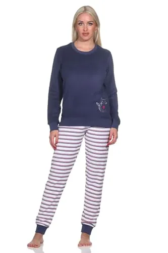 Normann Damen Frottee Pyjama mit Tiermotiv, Marine, Größe 44-46 - Kuscheliger Frottee Pyjama für kalte Nächte: Mit niedlichem Tiermotiv und praktischen Bündchen für optimalen Tragekomfort. In Übergrößen erhältlich und nach OEKOTEX Standard gefertigt.