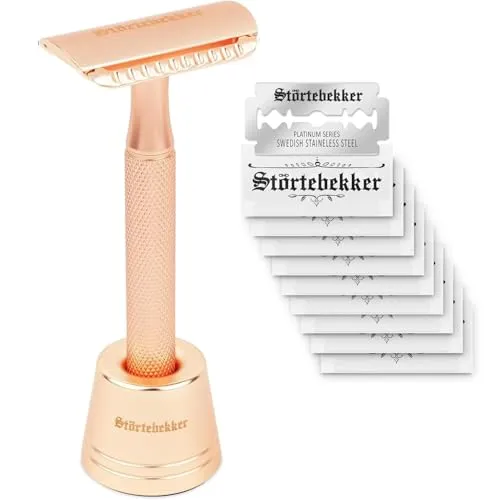 Störtebekker Premium Rasierhobel 'Oslo' Set mit Rasierständer in Rosé-Gold - Rasierständer Set mit edler matte Optik und rutschfestem Griff, ideal für einen stilvollen und sicheren Rasurkomfort.