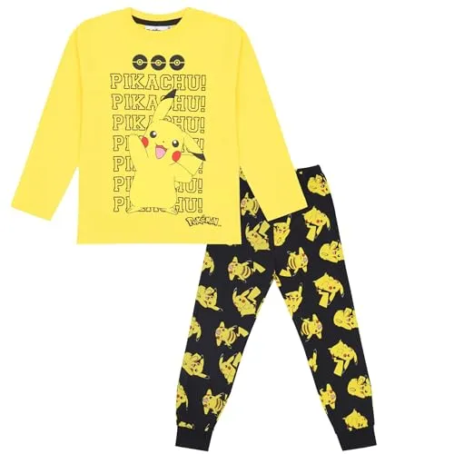 Pokemon Schlafanzug Pyjama Langarm Pikachu Junge und Mädchen Unisex (DE/NL/SE/PL, Numerisch, 152, Regular, Gelb)