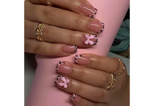 LuxusKollektion Kunstfingernägel 24 Stk Leopard French Tip Press On Nägel Rose Gold Glänzendes