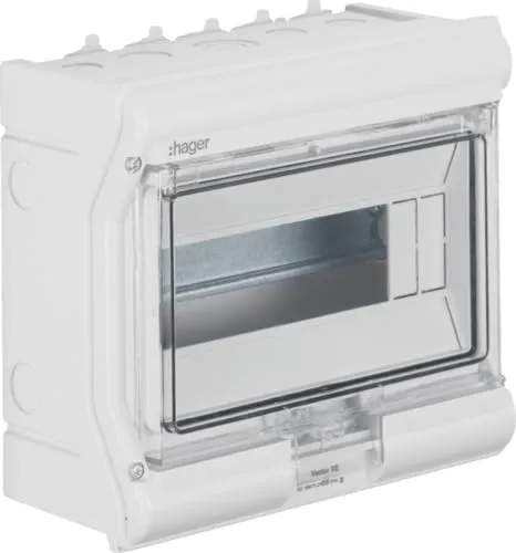 Hager VECTOR IP65 10 PLE - UV-beständiger Installationskleinverteiler - Installationskleinverteiler IP65, 10 Module, aus UV-beständigem Polycarbonat, ideal für Außenanwendungen und robuste Elektrikinstallationen.