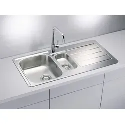 VBChome Einbauspüle mit Hahnloch 980 x 500 mm Edelstahl Küchenspüle Rechts Leinenstruktur Camping Abtropffläche 1,5 Becken Ablaufgarnitur - Silber