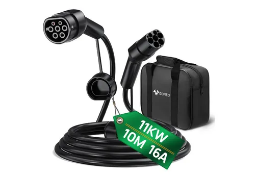 GONEO Typ 2 EV-Ladekabel 11kW - 10m mit Tragetasche - Hochwertiges 3-Phasen Typ 2 Ladekabel für E-Fahrzeuge, 11kW, 10m lang. Ideal für flexibles Laden unterwegs, inklusive praktischer Tragetasche.