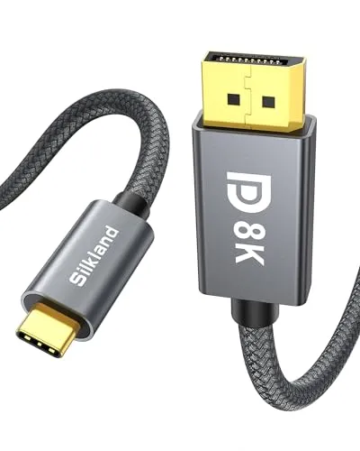 Silkland USB C DisplayPort 1.4 Kabel 2M [8K@60Hz, 4K@240Hz/144Hz, 2K@240Hz, 32,4Gbps], Thunderbolt 4/3 auf DisplayPort Kabel für iPhone 15 Serie, MacBook Pro/Air M1/M2 iPad Pro/Air, Galaxy S8-S24, XPS