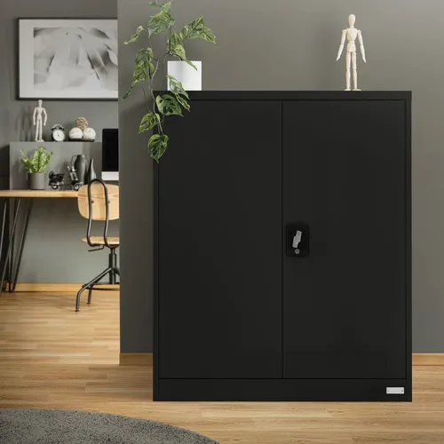 Büroschrank Stahlschrank 90x40x109 cm schwarz - Aktenschrank mit 2 abschließbaren Türen, 3 höhenverstellbaren Regalböden und robustem Stahlmaterial – ideal für sicheres und ordentliches Arbeiten.