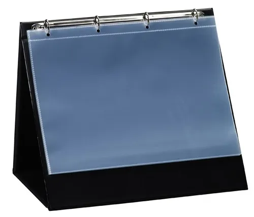 Stab-in Tisch-Flipchart Rillstab A4 Querformat schwarz mit 10 Hüllen - Hefter & Mappen – Robustes Flipchart aus Kunststoff mit praktischer 4-Ring-Rundmechanik und 10 säurefreien Einsteckfächern für flexibles Präsentieren.