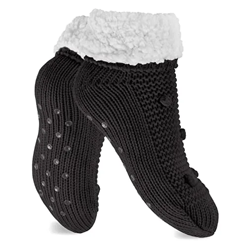 Footstar Damen weiche Winter Socken Stoppersocken ABS - Schwarz 39-42