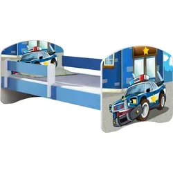 ACMA Jugendbett Kinderbett Junior-Bett Komplett-Set mit Matratze Lattenrost und Rausfallschutz Blau 38 Polizei 140x70 - Blau