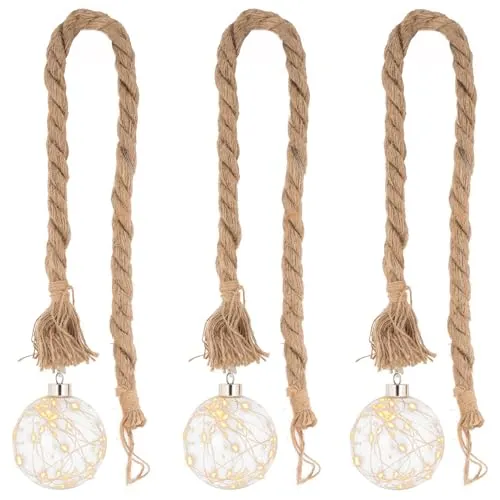Nipach GmbH 3er Set LED Dekoleuchte „Kugel“ am Seil 20 LED warm weiß Glasfarbe klar Batterie Timer Weihnachtsdeko Deko-Seil Deko-Kugel Leuchtkugel Xmas