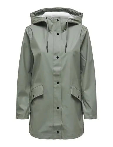 ONLY Regenmantel ONLElisa (1-tlg) grün S - Funktionsjacke aus 100% Polyester, wasserabweisend und mit praktischer Kapuze – ideal für unbeständiges Wetter.