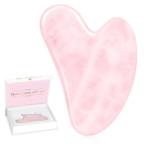 Alyvisun Natürliches Rosenquarz Gua Sha, für Hals- und Körper gesichts GuaSha Stein, Linderung von Schwellungen und Verbesserung der Kinnlinie mit Benutzerhandbuch, Hautpflegegeschenk für Frauen