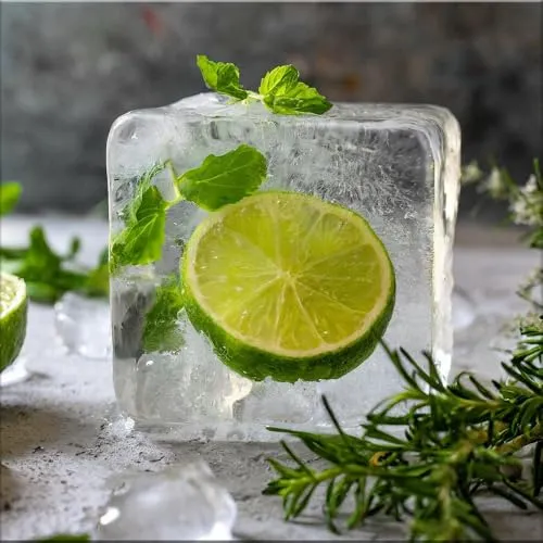 artissimo Glasbild 30x30cm - Frische Cocktails für Ihre Küche - Bilder für die Küche, zeitgenössische Fotografie mit einem bunten Cocktailmotiv aus Kräutern und Limetten, ideal für eine frische Atmosphäre in Esszimmer oder Küche.