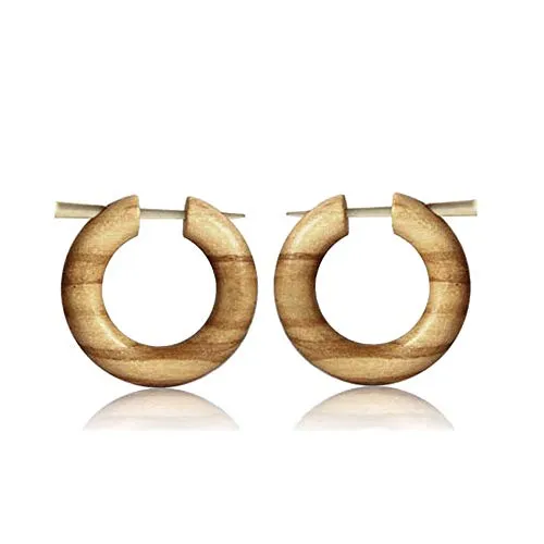 viva-adorno 1 Paar Holzohrringe Holz Creolen Olivenholz natur braun Horn Pinohrringe CE15, mittel 22mm