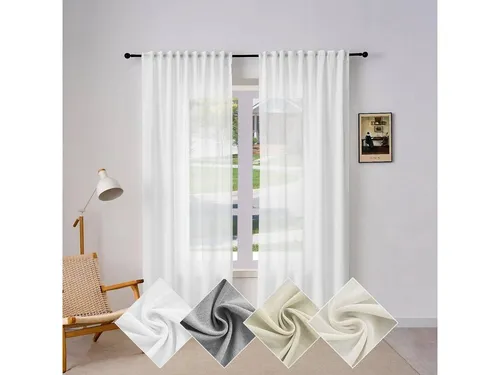 Woltu Gardine (2 St), Kräuselband, halbtransparent, Vorhänge Leinenoptik