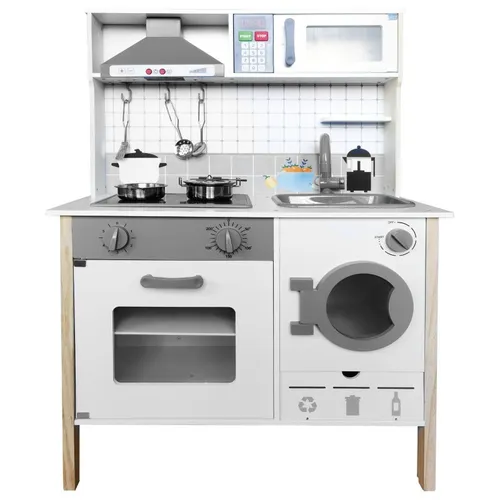 4iQ Spielküche Speilzeug Küche aus Holz für Kinder TinyChefs Weiß 65x30x93 cm