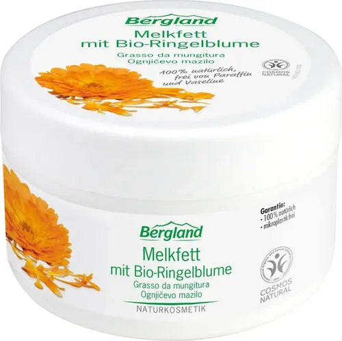 Bergland Gesunde Haut Melkfett mit Bio-Ringelblume 200 ml - Intensive Pflege für trockene und beanspruchte Haut. Das Melkfett mit Bio-Olivenöl und Bienenwachs bietet optimalen Schutz und fördert die Regeneration. 100% natürliche Inhaltsstoffe, ohne Duft- und Farbstoffe.