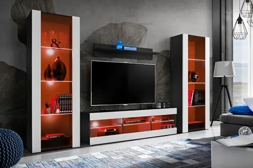 Komodee Wohnwand Tivoli Grande, Weiß/Schwarz 250cm von Komodee