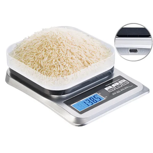 PEARL Digitale Akku-Küchenwaage bis 5 kg, mit großem Display und Mess-Schale