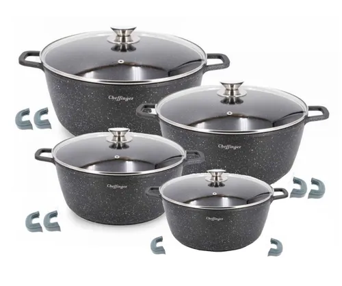 Cheffinger Topf-Set 8 tlg - Induktionsgeeignet und Antihaftbeschichtet - Topfsets mit 8 Teilen in Schwarz, ideal für gesundes Kochen ohne Anhaften und für alle Herdarten geeignet.