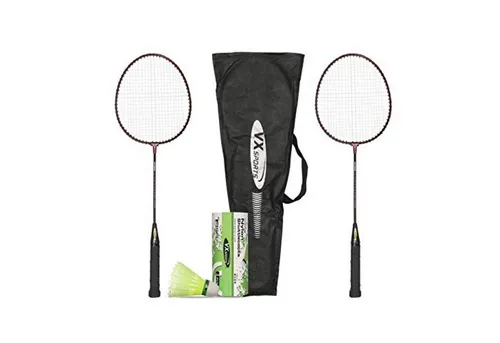 Vector X Badmintonschläger VXB-10 2er-Set Badmintonschläger & 3er-Set Shuttles mit Vollschutz, (Aluminum Badminton Racket Set, Shuttles with Full-Cover Set), Federballschläger Graphit leichtes Profi Set Einzel