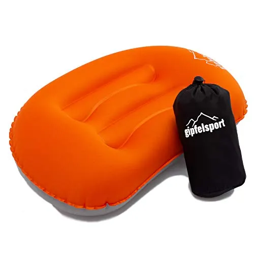 gipfelsport Campingkissen - Reisekissen I Aufblasbares Kissen für die Reise, Camping, Trelkking, Strand I Strandkissen, Kopfkissen, Schwimmkissen I Orange I ohne Bezug