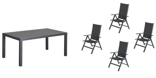 Primaster Garten-Essgruppe Fano für 4 Personen - Gartenmöbelset aus Aluminium mit ausziehbarem Tisch und klappbaren Stühlen, ideal für entspannte Grillabende im Freien.
