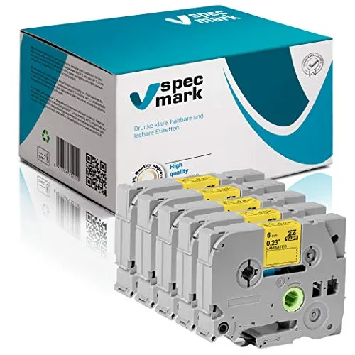 specmark Schriftband TZe-611 6mm x 8m Satz x 5 St. Schwarz auf Gelb Band kompatibel mit allen Drucker Brother PT P-touch AZe-611 EZe-611 TZ-611 TZ2-611