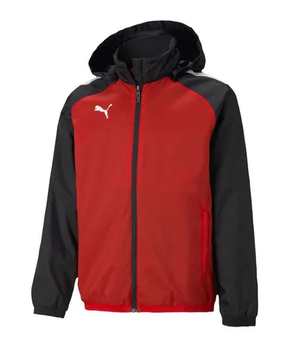 Puma Teamliga All Weather Jack Kinder - Rot - Sportjacke für Kinder mit verstaubarer Kapuze und innovativer dryCELL Technologie für optimalen Tragekomfort bei jedem Wetter. Ideal für junge Sportler, die Stil und Funktionalität schätzen.