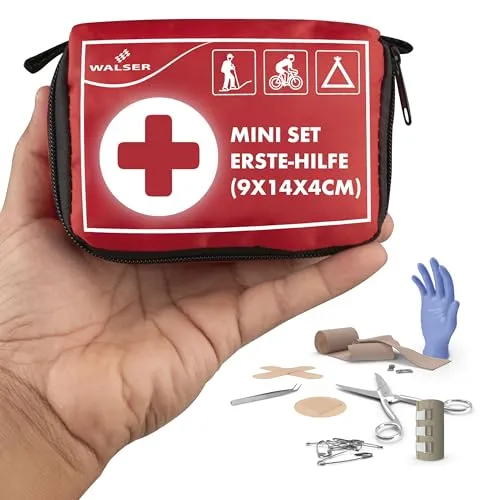 WALSER Premium Mini Erste Hilfe Set 2025, wasserfestes Notfall-Set Outdoor/Camping/Fahrrad, 31-teiliges Reiseapotheke Set, kompaktes Erste Hilfe Set Outdoor, Mini Verbandskasten 2025, First Aid Kit